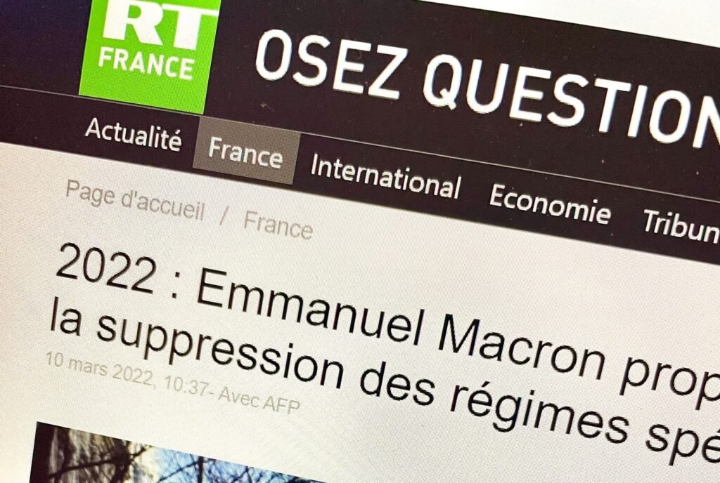 Page d'accueil du site RT France