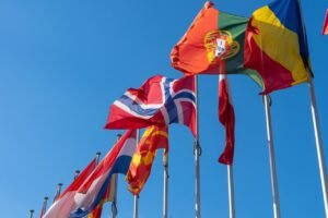 Photo de certains drapeaux de pays de l'UE pour symboliser l'article sur le chômage en Europe