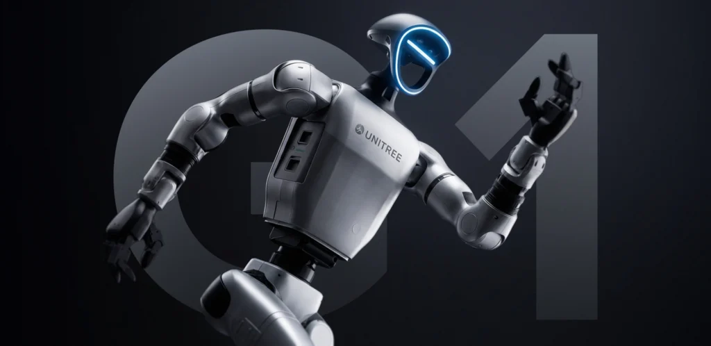 Robot humanoïde Unitree G1 de base en train de courir 