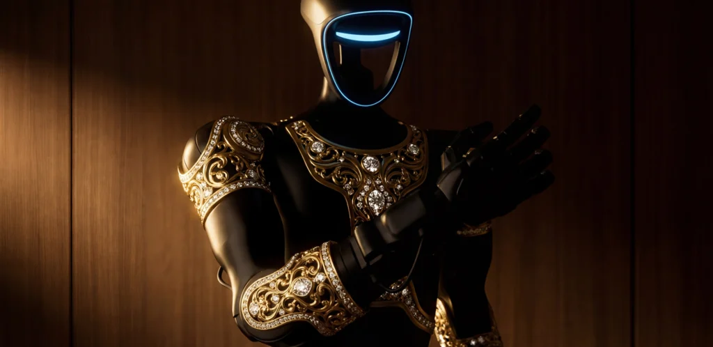 Unitree G1, robot sur mesure, robot en or, robot IA luxe, robot Mille et Une Nuits - Deuxième vue